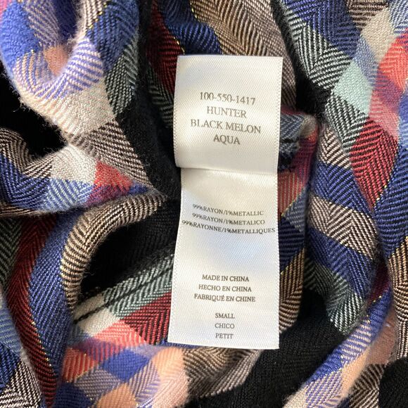 RAILS Metallic Plaid Rayon Button Up Shirt Small Black Pink Blue Long Sleeve - Picture 7 of 11